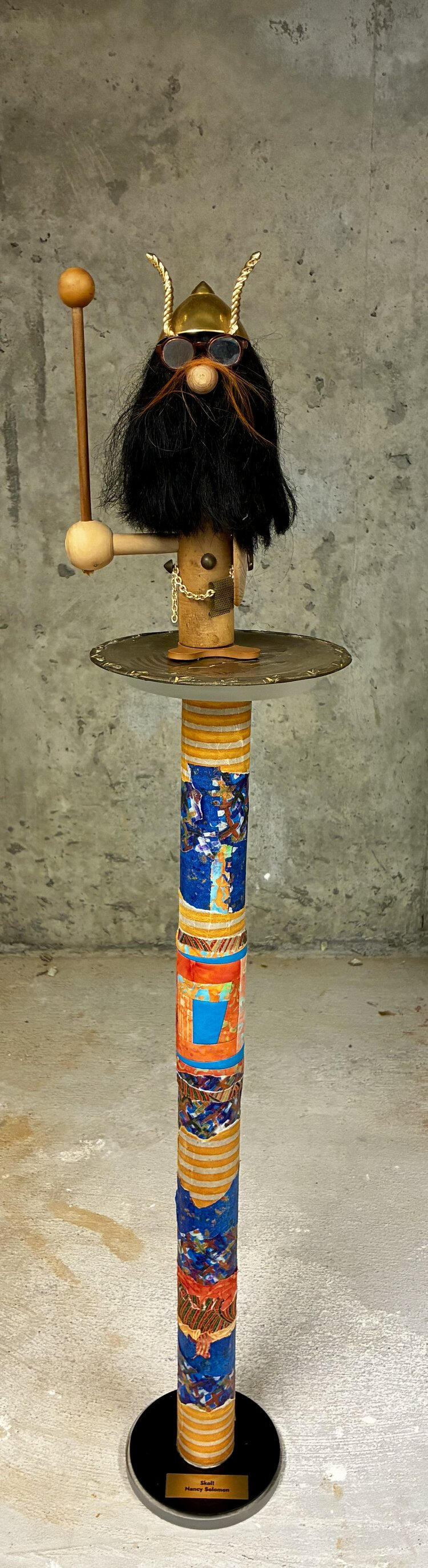 Viking mixed media art pole by Nancy Solomon