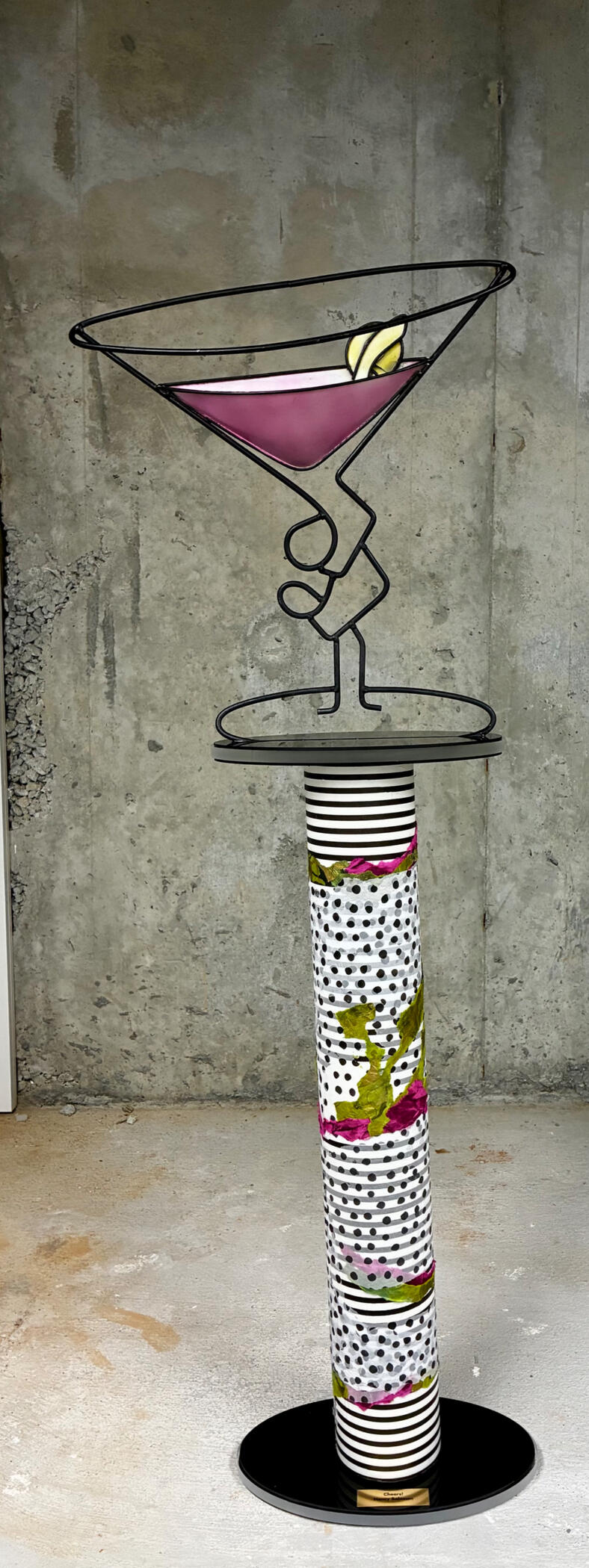 Martini mixed media art pole by Nancy Solomon